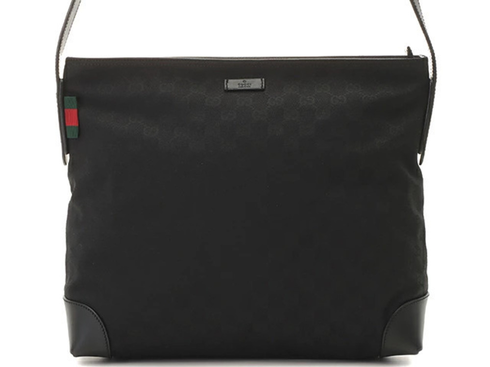 Gucci GG Canvas Shoulder Bag Black Calfskin